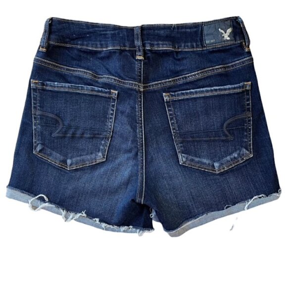 AMERICAN EAGLE Hi-Rise Shortie Super Stretch Rolled Hem Jean Shorts - Size 6 - Picture 2 of 6